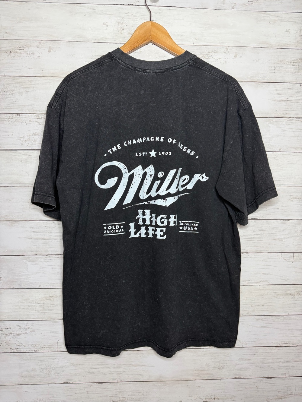 Miller High Life T-Shirt Acid Wash Gray XL